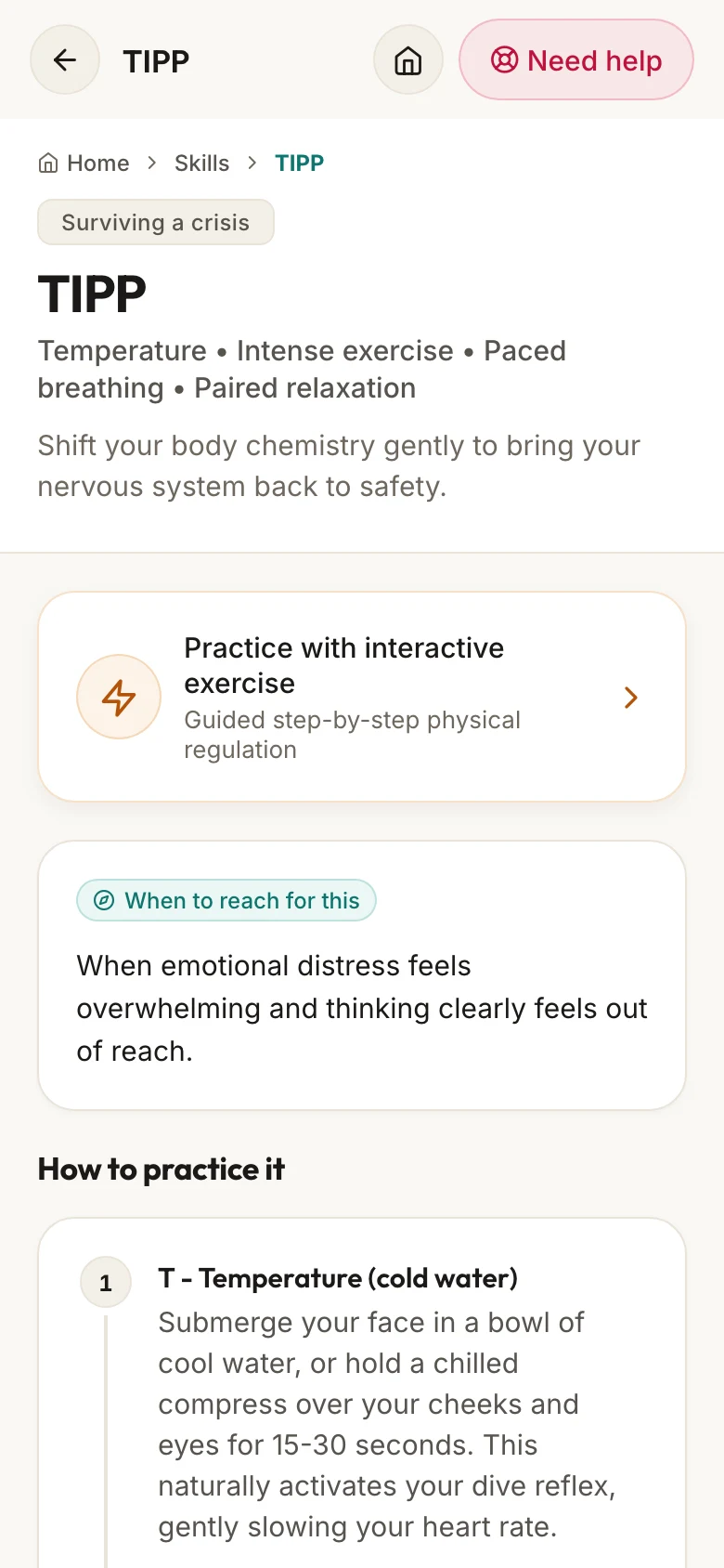 TIPP skill with practice prompt